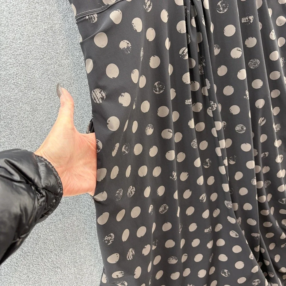 Porto San Francisco Dress Large Black Polka Dot Lagenlook Jersey Relaxed Pockets